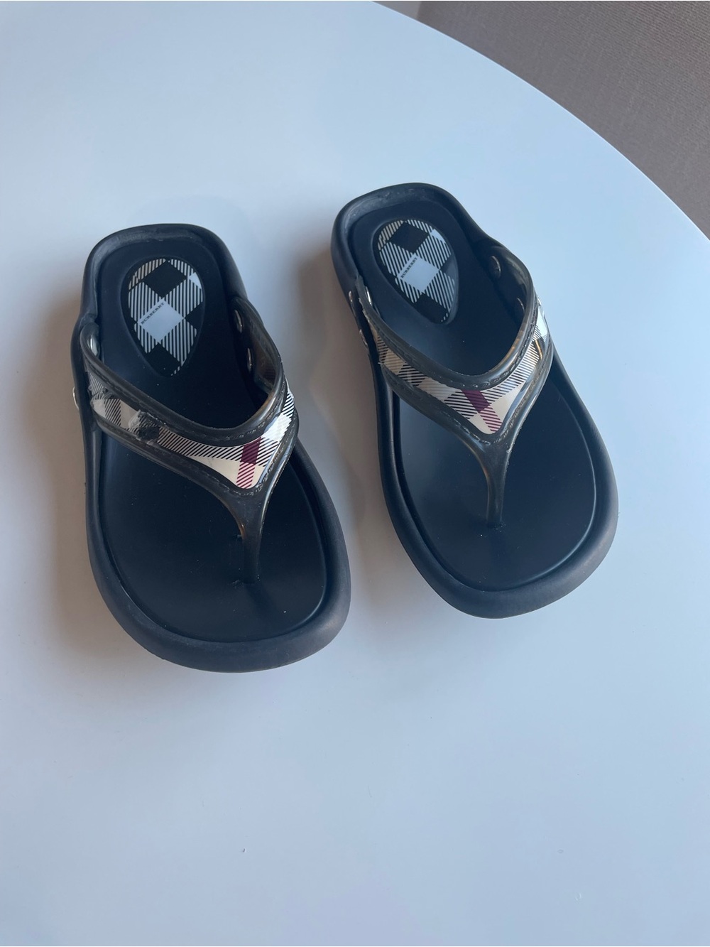 Burberry Flip Flop Sandals with Plaid Accent